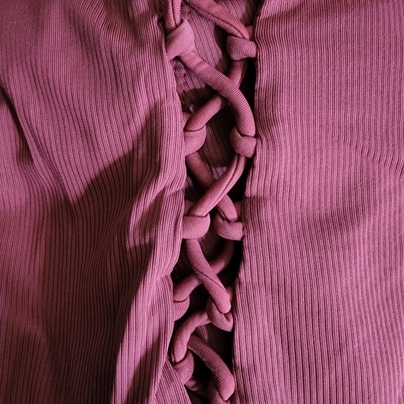 Xhilaration Mauve Pink Lace Up Bodysuit Women's Small S Sleeveless Straps EUC - Picture 3 of 6